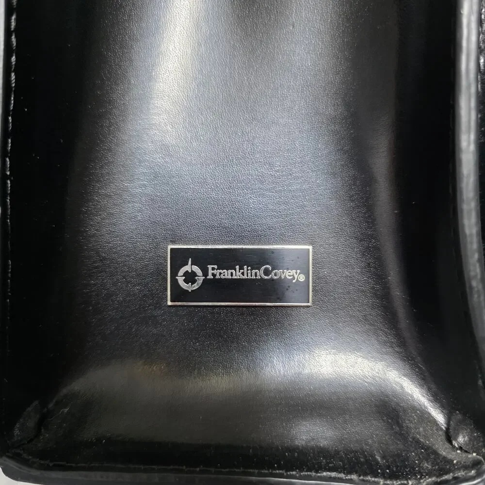 Franklin Covey Black Leather Portfolio Briefcase Shoulder Bag Work Tote 15